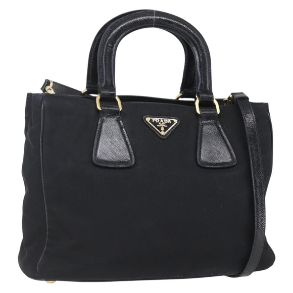 PRADA Hand Bag Nylon 2way Black Silver Auth 153044