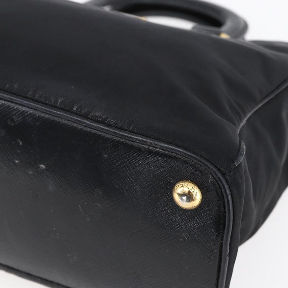 PRADA Hand Bag Nylon 2way Black Silver Auth 153044