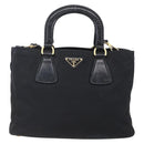 PRADA Hand Bag Nylon 2way Black Silver Auth 153044-13