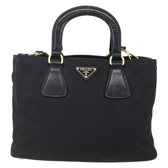PRADA Hand Bag Nylon 2way Black Silver Auth 153044