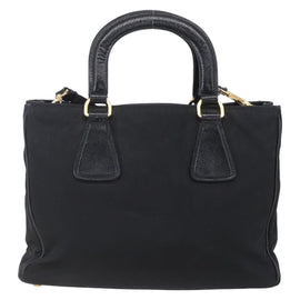 PRADA Hand Bag Nylon 2way Black Silver Auth 153044 - 0