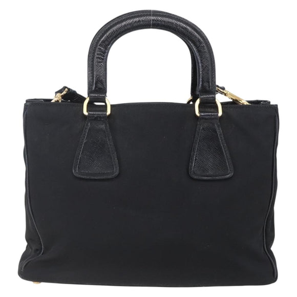 PRADA Hand Bag Nylon 2way Black Silver Auth 153044