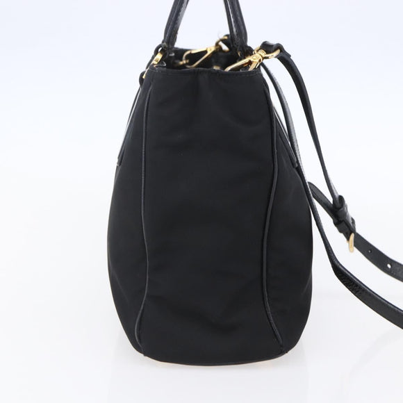 PRADA Hand Bag Nylon 2way Black Silver Auth 153044