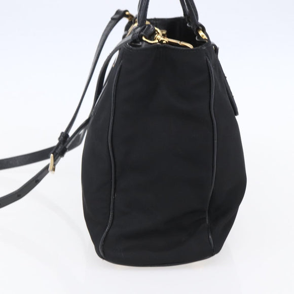 PRADA Hand Bag Nylon 2way Black Silver Auth 153044