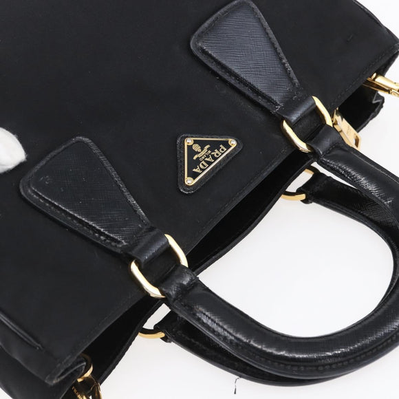 PRADA Hand Bag Nylon 2way Black Silver Auth 153044