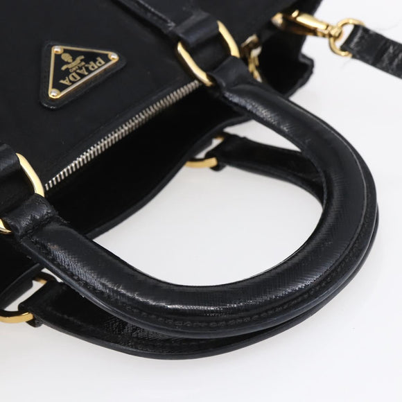 PRADA Hand Bag Nylon 2way Black Silver Auth 153044