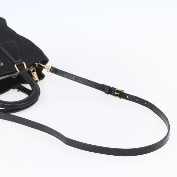 PRADA Hand Bag Nylon 2way Black Silver Auth 153044