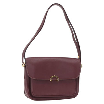 CARTIER Shoulder Bag Leather Bordeaux Gold Auth 153047