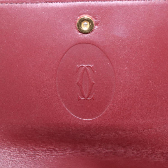 CARTIER Shoulder Bag Leather Bordeaux Gold Auth 153047