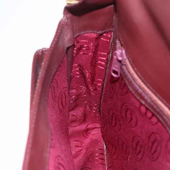 CARTIER Shoulder Bag Leather Bordeaux Gold Auth 153047