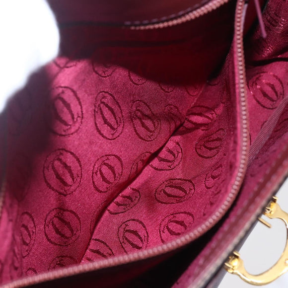 CARTIER Shoulder Bag Leather Bordeaux Gold Auth 153047