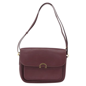 CARTIER Shoulder Bag Leather Bordeaux Gold Auth 153047 - 0