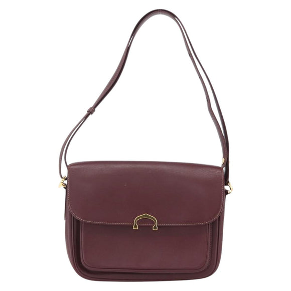 CARTIER Shoulder Bag Leather Bordeaux Gold Auth 153047