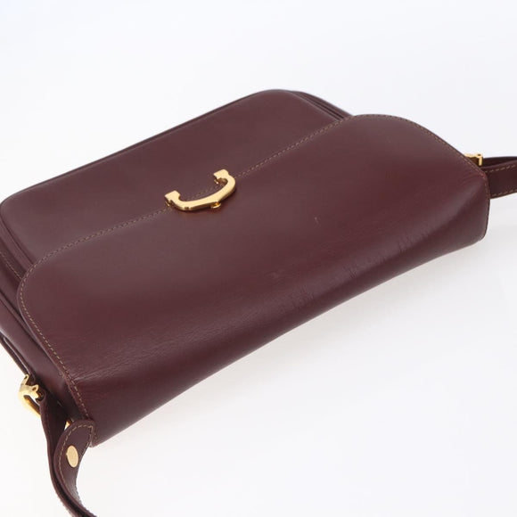 CARTIER Shoulder Bag Leather Bordeaux Gold Auth 153047