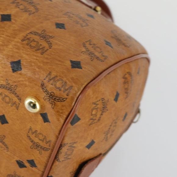 MCM Logogram Vicetos Boston Bag PVC Leather Brown Gold Auth 153049