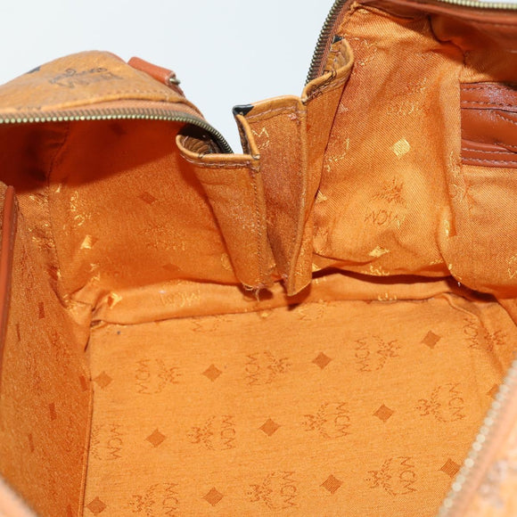 MCM Logogram Vicetos Boston Bag PVC Leather Brown Gold Auth 153049