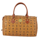 MCM Logogram Vicetos Boston Bag PVC Leather Brown Gold Auth 153049-2