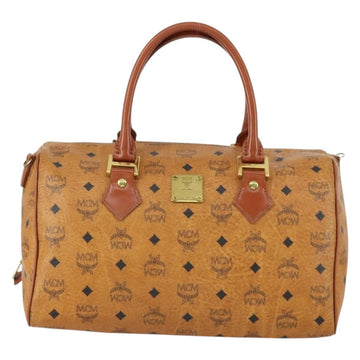 MCM Logogram Vicetos Boston Bag PVC Leather Brown Gold Auth 153049 - 0