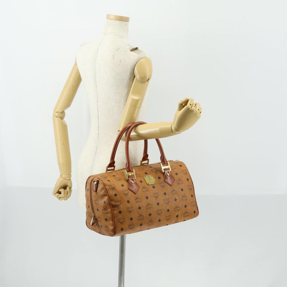 MCM Logogram Vicetos Boston Bag PVC Leather Brown Gold Auth 153049