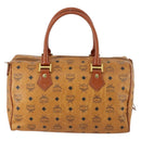 MCM Logogram Vicetos Boston Bag PVC Leather Brown Gold Auth 153049-3