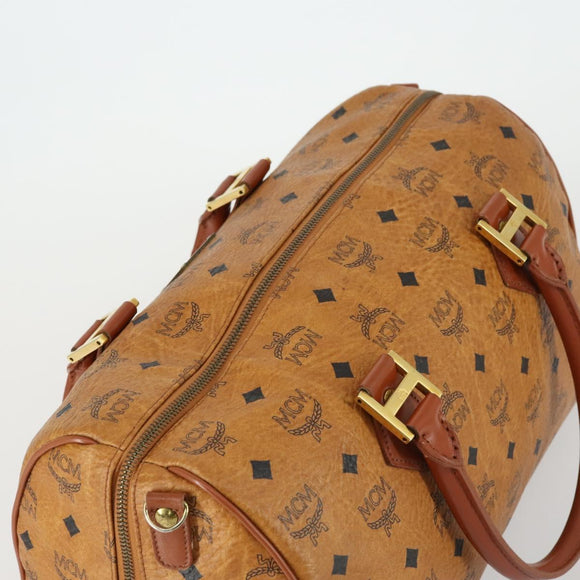 MCM Logogram Vicetos Boston Bag PVC Leather Brown Gold Auth 153049