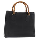 GUCCI Bamboo Tote Bag Leather Black Gold Auth 153050-1