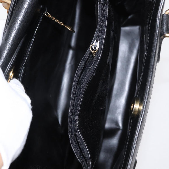 GUCCI Bamboo Tote Bag Leather Black Gold Auth 153050