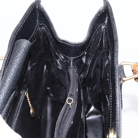 GUCCI Bamboo Tote Bag Leather Black Gold Auth 153050