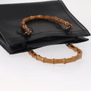 GUCCI Bamboo Tote Bag Leather Black Gold Auth 153050-6