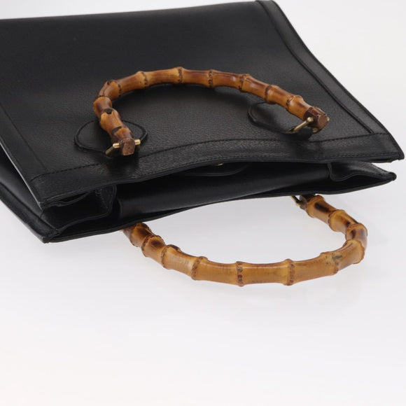GUCCI Bamboo Tote Bag Leather Black Gold Auth 153050