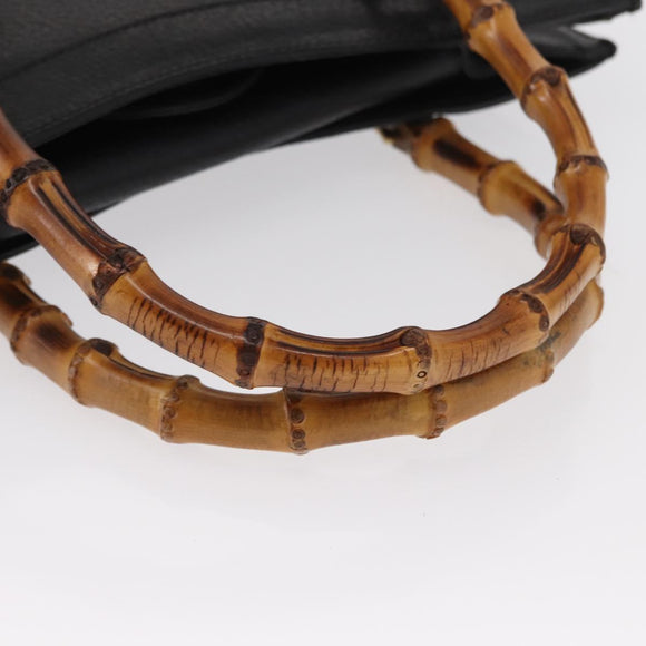 GUCCI Bamboo Tote Bag Leather Black Gold Auth 153050