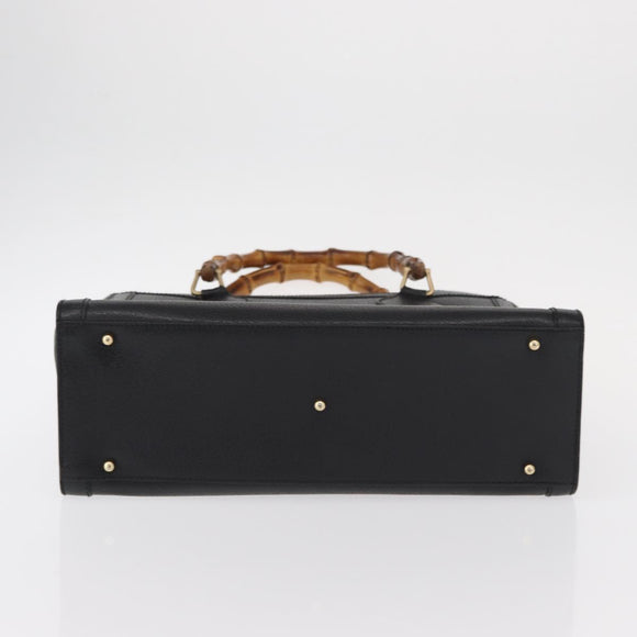 GUCCI Bamboo Tote Bag Leather Black Gold Auth 153050