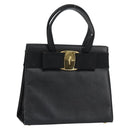 Salvatore Ferragamo Vala Hand Bag Leather Black Gold Auth 153051-1