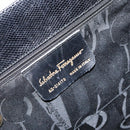 Salvatore Ferragamo Vala Hand Bag Leather Black Gold Auth 153051-15