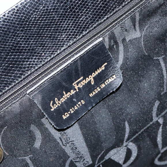 Salvatore Ferragamo Vala Hand Bag Leather Black Gold Auth 153051