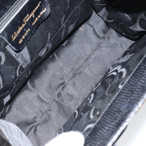 Salvatore Ferragamo Vala Hand Bag Leather Black Gold Auth 153051