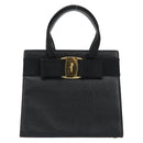 Salvatore Ferragamo Vala Hand Bag Leather Black Gold Auth 153051-2
