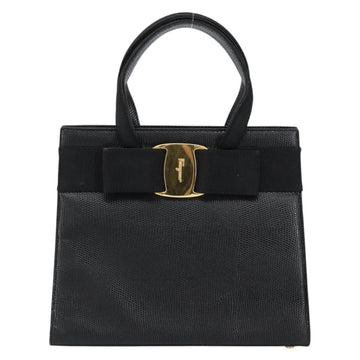 Salvatore Ferragamo Vala Hand Bag Leather Black Gold Auth 153051 - 0