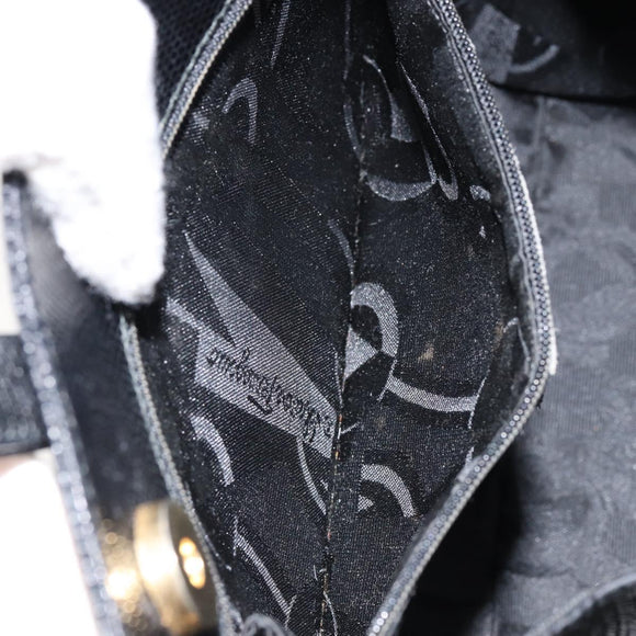 Salvatore Ferragamo Vala Hand Bag Leather Black Gold Auth 153051