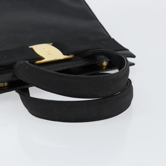 Salvatore Ferragamo Vala Hand Bag Leather Black Gold Auth 153051