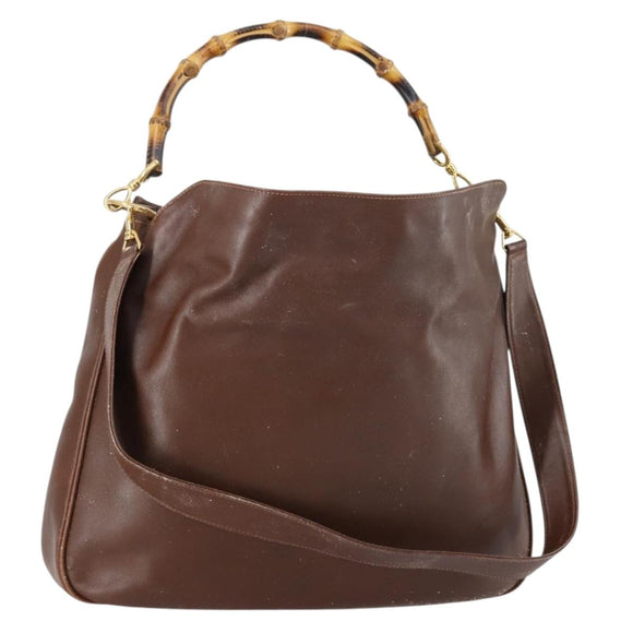GUCCI Bamboo Hand Bag Leather 2way Brown Gold 001 1577 3754 Auth 153052