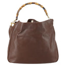GUCCI Bamboo Hand Bag Leather 2way Brown Gold 001 1577 3754 Auth 153052-2