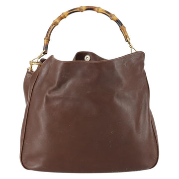 GUCCI Bamboo Hand Bag Leather 2way Brown Gold 001 1577 3754 Auth 153052 - 0
