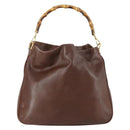 GUCCI Bamboo Hand Bag Leather 2way Brown Gold 001 1577 3754 Auth 153052-3