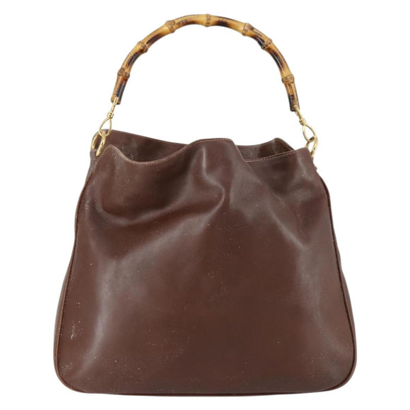 GUCCI Bamboo Hand Bag Leather 2way Brown Gold 001 1577 3754 Auth 153052
