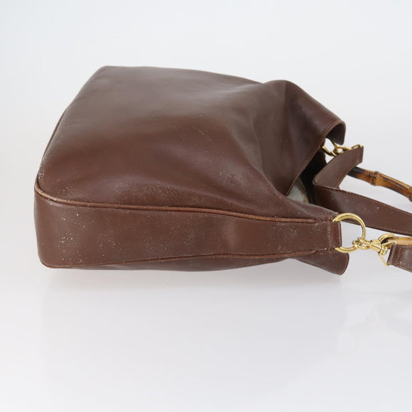 GUCCI Bamboo Hand Bag Leather 2way Brown Gold 001 1577 3754 Auth 153052
