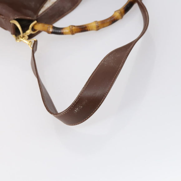 GUCCI Bamboo Hand Bag Leather 2way Brown Gold 001 1577 3754 Auth 153052