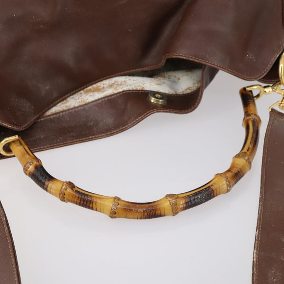 GUCCI Bamboo Hand Bag Leather 2way Brown Gold 001 1577 3754 Auth 153052