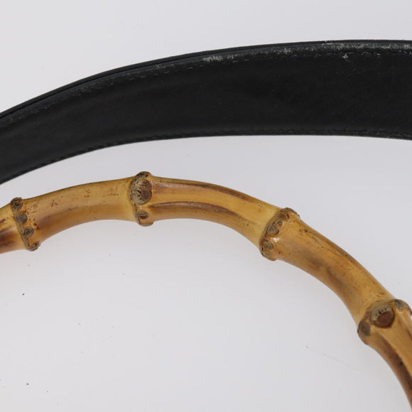 GUCCI Bamboo Shoulder Bag Leather 2way Black Gold 001 1638 Auth 153053