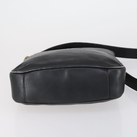 GUCCI Bamboo Shoulder Bag Leather 2way Black Gold 001 1638 Auth 153053